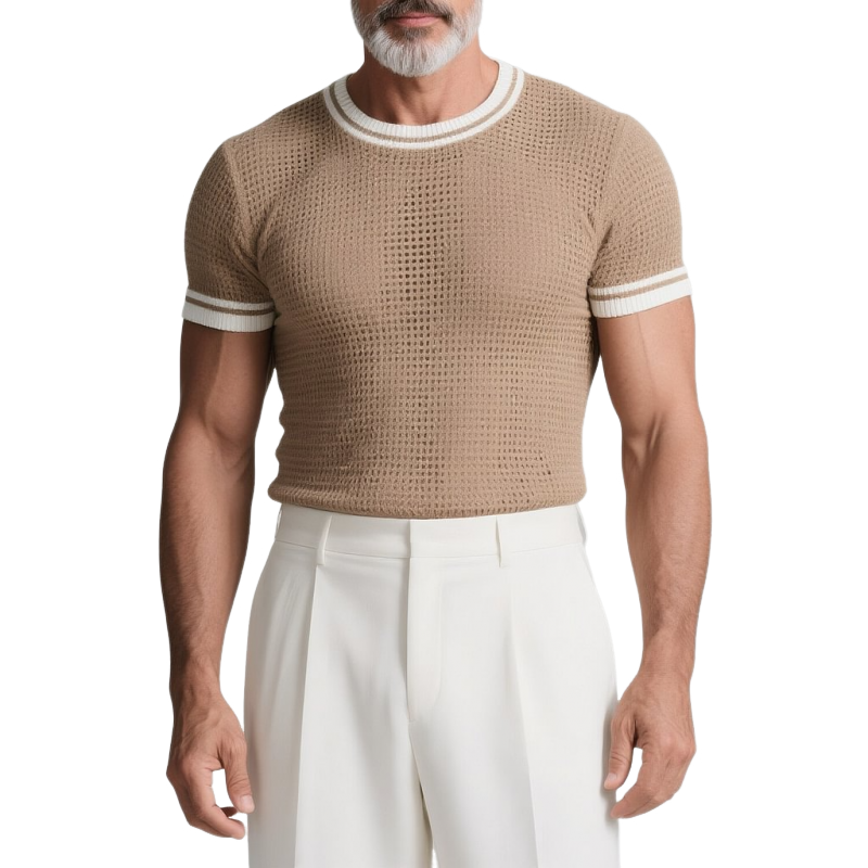 David | Men'S Slim Fit Colorblocked Round Neck Short Sleeve Knitted T-Shirt