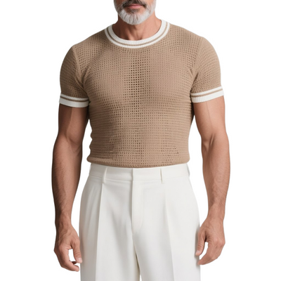 David | Men'S Slim Fit Colorblocked Round Neck Short Sleeve Knitted T-Shirt