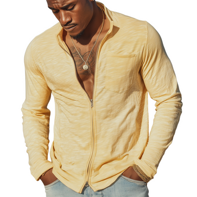 Andrew | Men'S Casual Slub Fabric Stand Collar Zipper Jacket