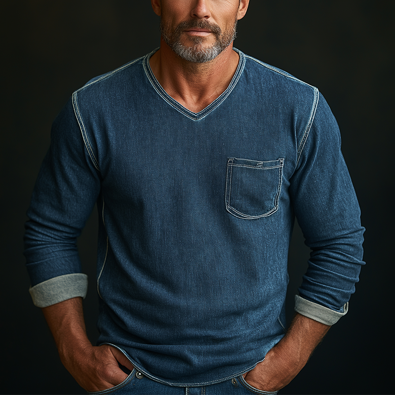 Sergio | Men'S Simple Faux Denim Long Sleeve T-Shirt