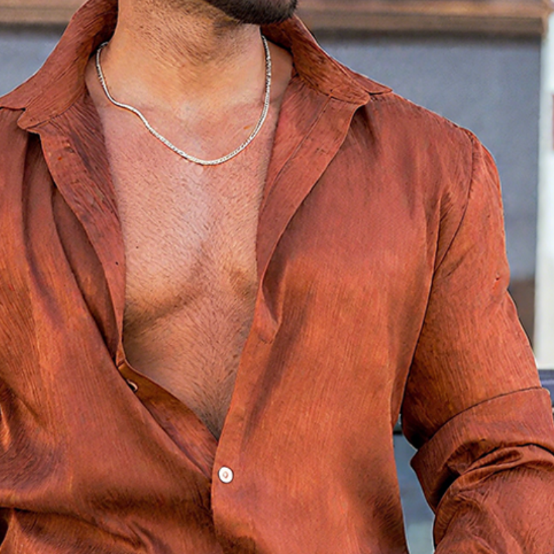 Bill | Men'S Retro Casual Street Satin Lapel Long Sleeve Shirt