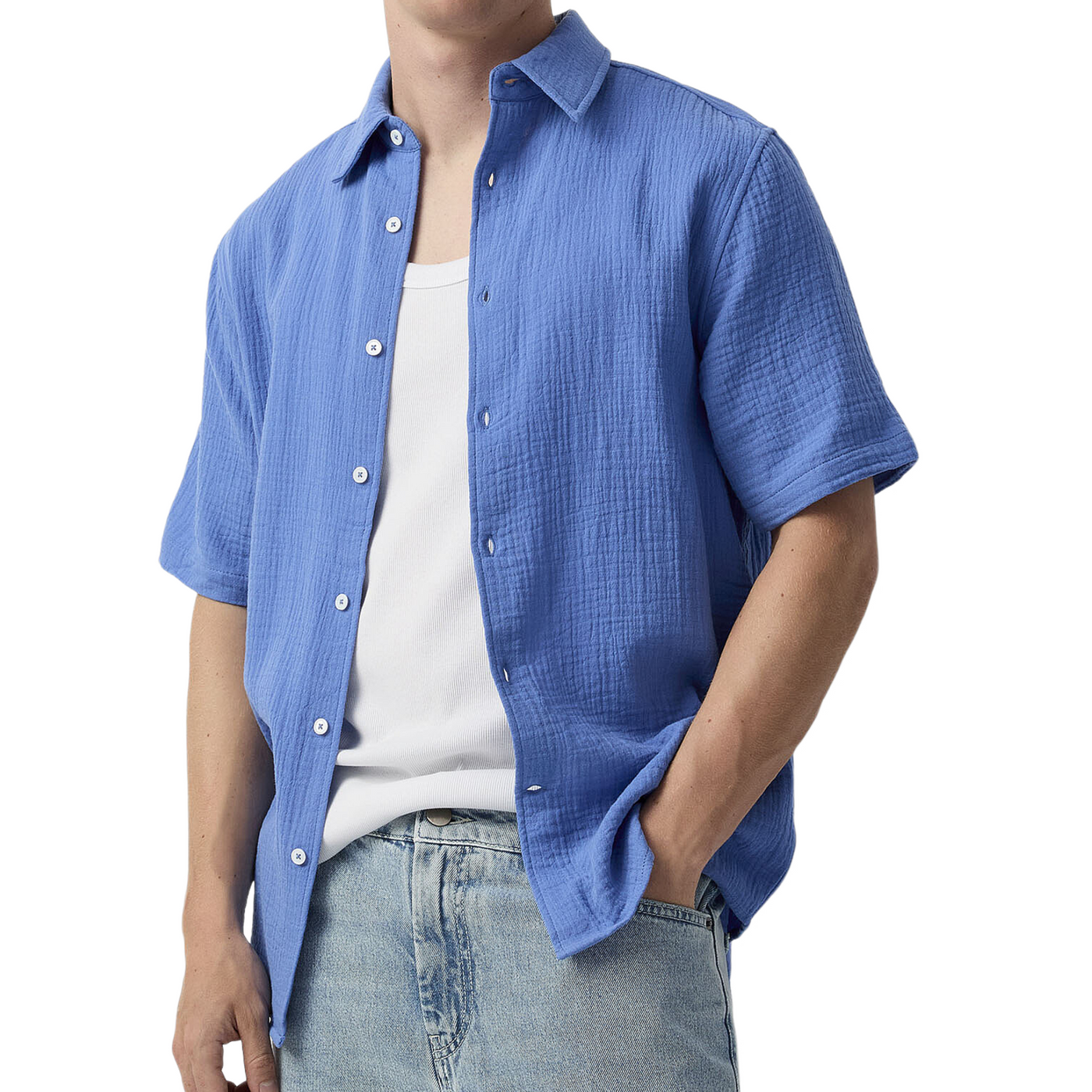 Terrance | Men'S Spring And Summer Casual Pleated Cotton Blended Short Sleeve Shirt