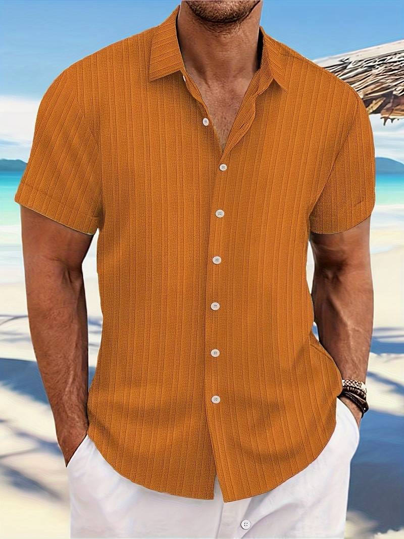 Yago® | Ribbed Short-Sleeved Blouse With Button Placket