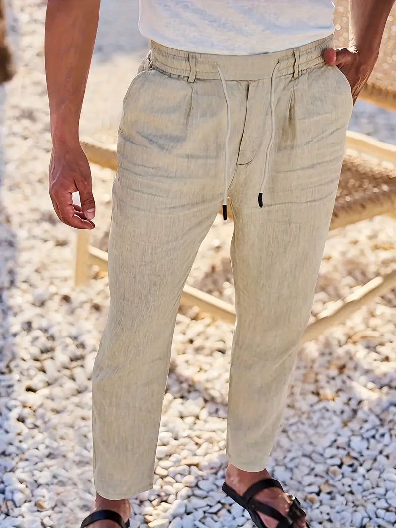 Joshua | Wide-leg linen pants with drawstring