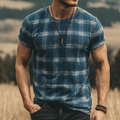 Douglas | Men'S Retro Casual Plaid Contrast Color Printed Round Neck Short Sleeve T-Shirt