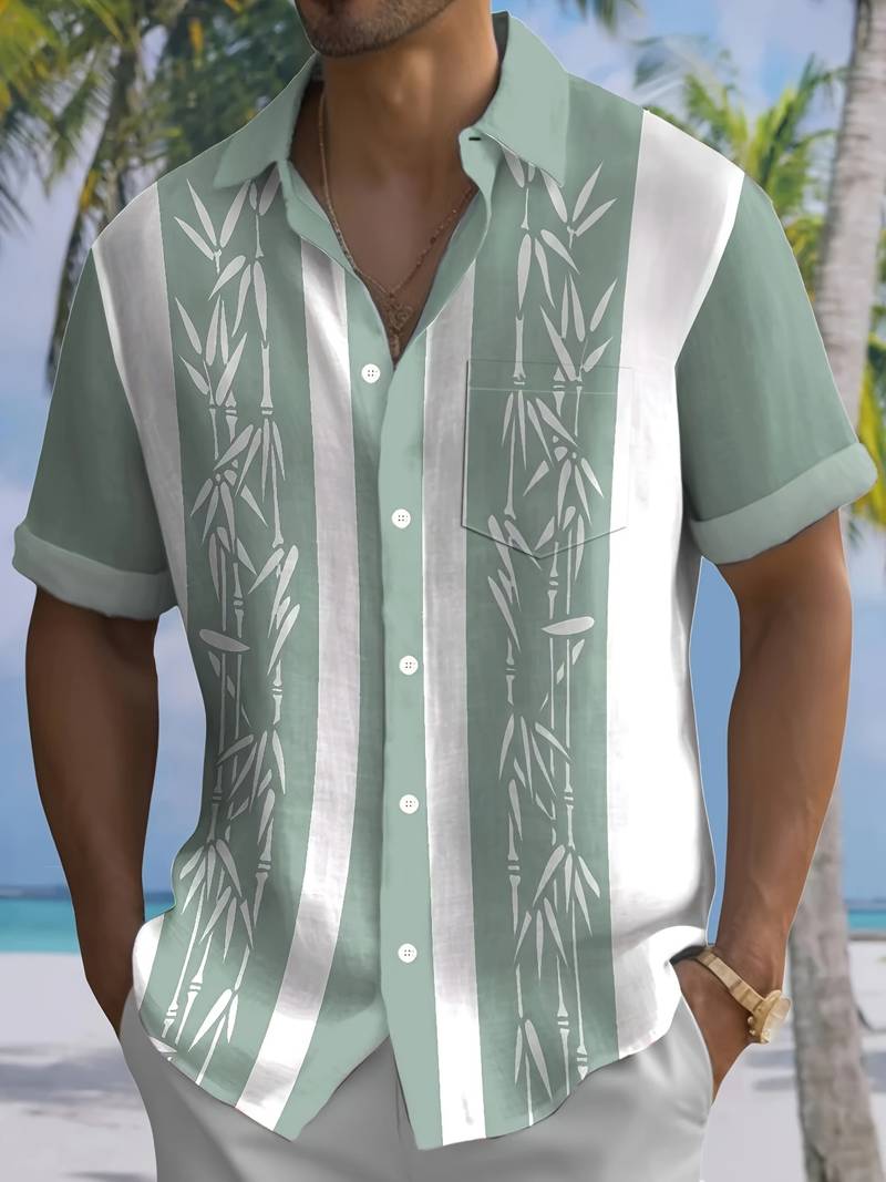 Macario® | Short Sleeve Shirt With Bamboo Print And Color Block