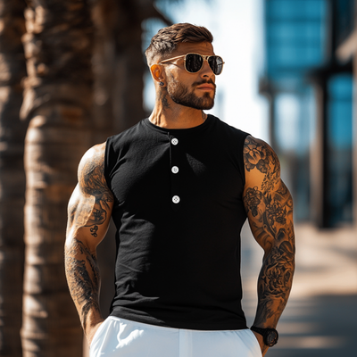 Edwin | Men'S Casual Breathable Cotton Henley Collar Slim Fit Sports Tank Top