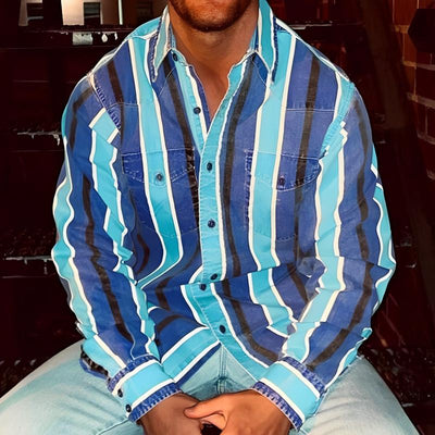 Beryl® | Men's Retro Color Block Stripe Printed Loose Long Sleeve Shirt 74916689M