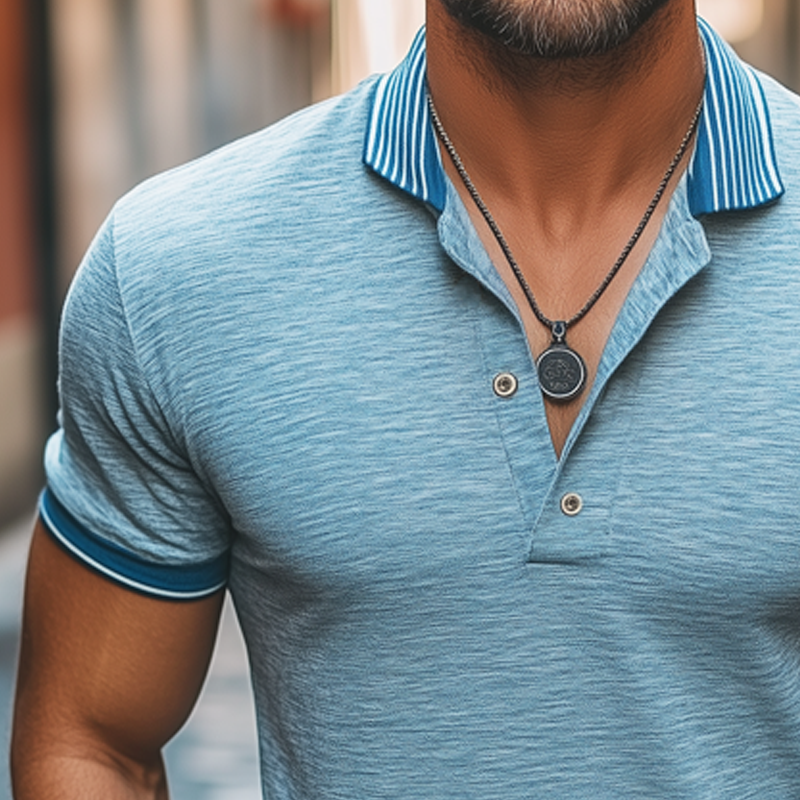 Silvio | Men'S Business Cotton Horizontal Stripe Polo Neck Short Sleeve T-Shirt