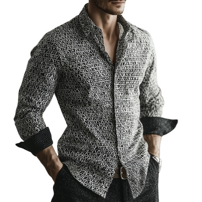 Alexander | Men'S Retro Casual Geometric Cycle Print Lapel Long Sleeve Shirt