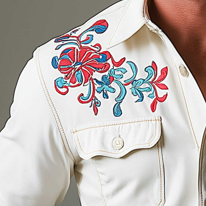 Simon | Men'S Simple Embroidered Cotton Long Sleeve Shirt