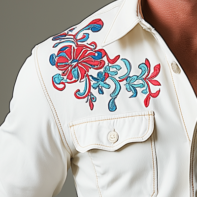 Simon | Men'S Simple Embroidered Cotton Long Sleeve Shirt