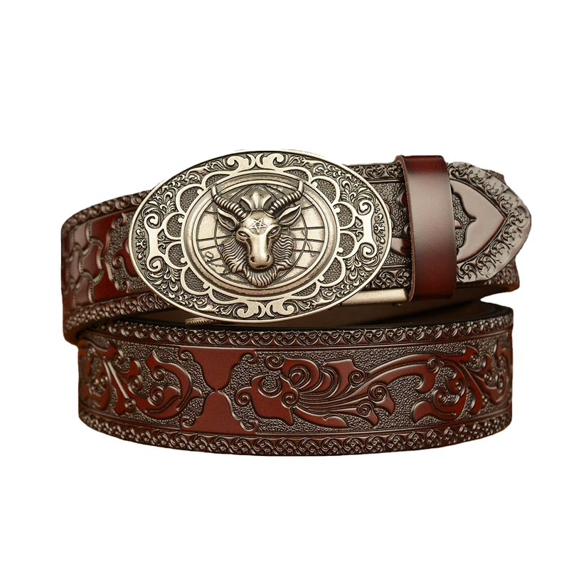 Jeff | Men'S Vintage Cowhide Personalized Carved Automatic Buckle Belt