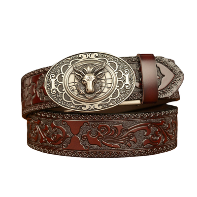 Jeff | Men'S Vintage Cowhide Personalized Carved Automatic Buckle Belt