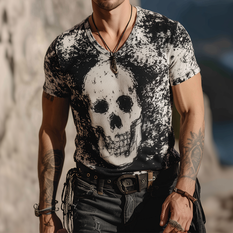 Herman | Men'S Retro Casual Skull Print Round Neck Short Sleeve T-Shirt