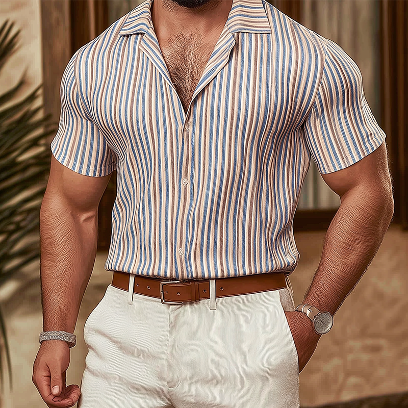 Morton | Men'S Summer Fashion Striped Knitted Short Sleeve Shirt