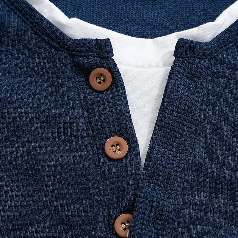 Aner® | Men's Contrast Waffle Button Crew Neck Long Sleeve T-shirt MTA0965J1X