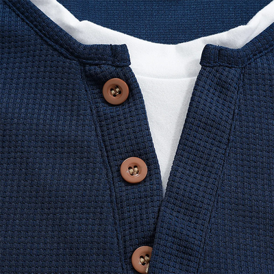 Aner® | Men's Contrast Waffle Button Crew Neck Long Sleeve T-shirt MTA0965J1X