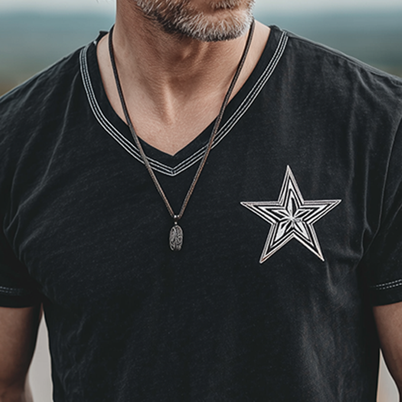 Zoltan | Men'S Spring And Summer Casual Cotton Blended Print Slim Fit V-Neck Short Sleeve T-Shirt