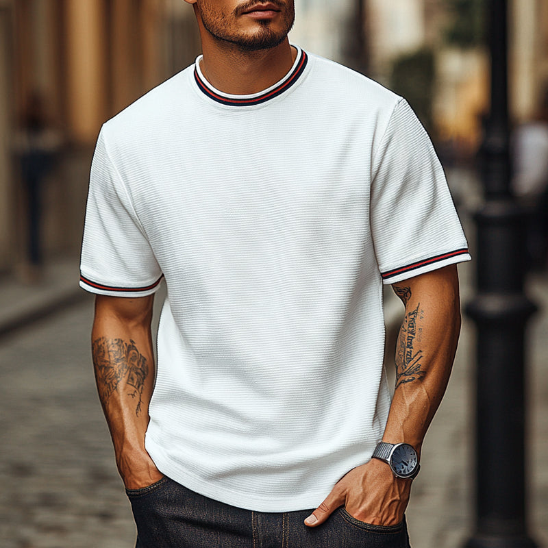Roberto | Men'S Solid Waffle Contrast Ribbon Round Neck Short Sleeve T-Shirt