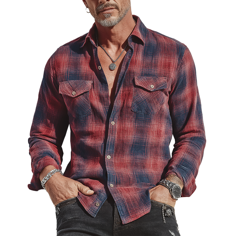 Leonard | Men'S Summer Check Print Linen Blend Long Sleeve Shirt