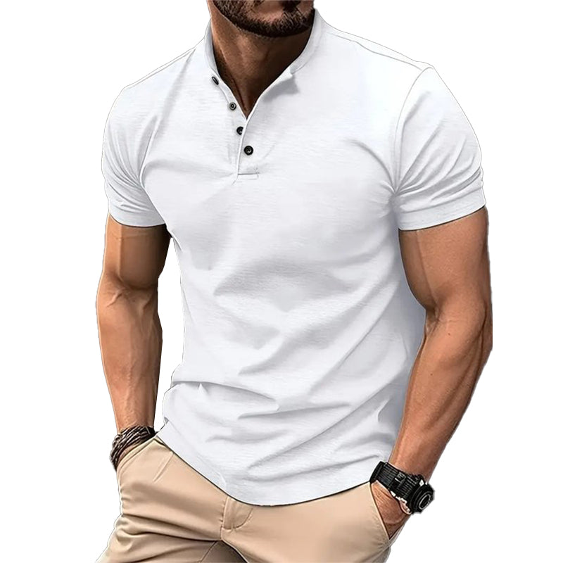 Men's Solid Color Btn Henley Neck Sports Polo Shirt