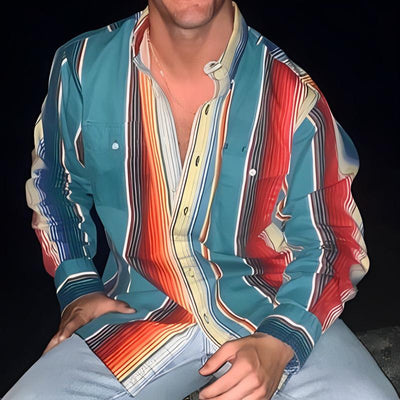 Beryl® | Men's Retro Color Block Stripe Printed Loose Long Sleeve Shirt 74916689M