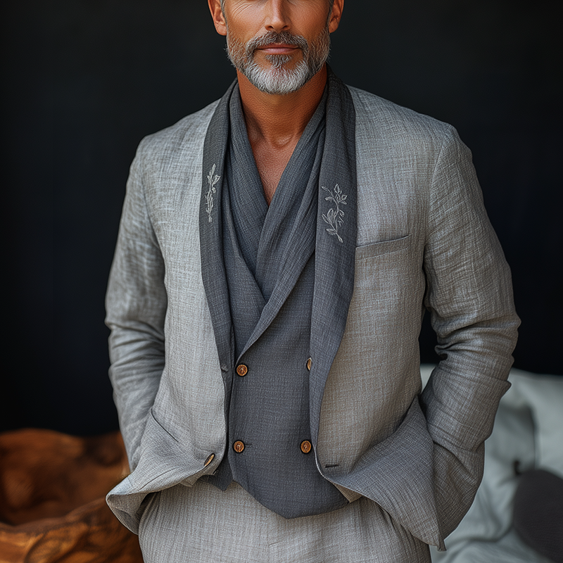 Jon | Men'S Summer Fashion Light Linen Embroidered Suit Jacket