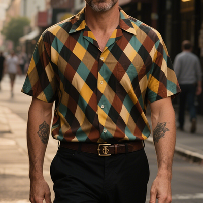 Gordon | Men'S Retro Casual Plaid Print Lapel Short Sleeve Shirt