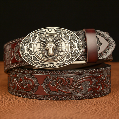Jeff | Men'S Vintage Cowhide Personalized Carved Automatic Buckle Belt