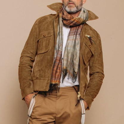 Besart® | Men's Retro Lapel Zipper Breast Pocket Suede Jacket 01953047Z