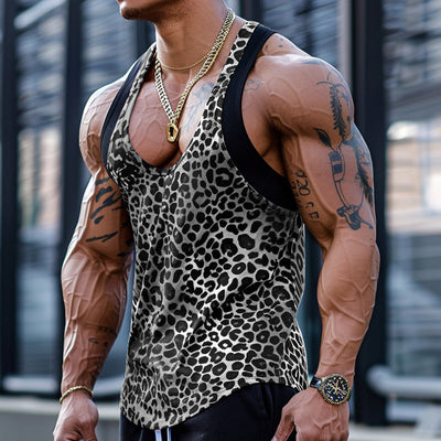 【CLEARANCE】Men's Sexy -Neck Leopard Print Cotn Blend Patchwork Tank