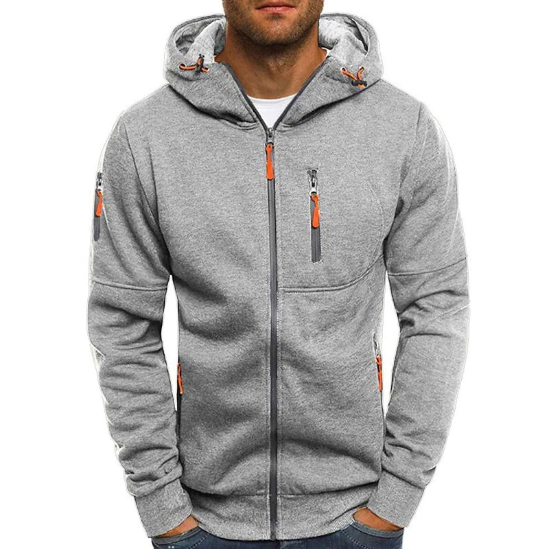 Men's Casual Cotton Blend Zipper Hooded Slim Fit Sports Jacket