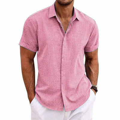 Bess® | Men's Solid Color Lapel Cotton Linen Short Sleeve Shirt 82339241X