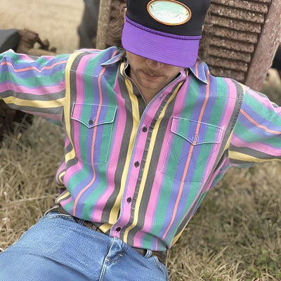 Beryl® | Men's Retro Color Block Stripe Printed Loose Long Sleeve Shirt 74916689M