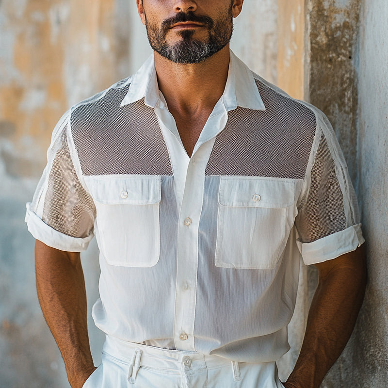 Jack | Men'S Solid Color Stitching Multi-Pocket Short-Sleeved Shirt