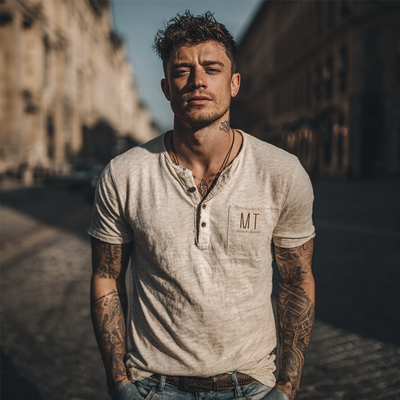 Carlos | Men'S Casual Letter Printed Henley Neck Short Sleeve T-Shirt