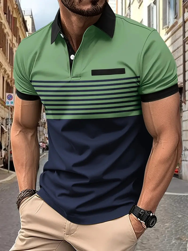 Dale® | Striped Casual Color Block Short Sleeve Shirt