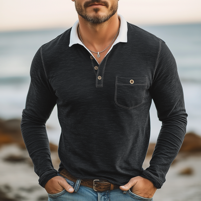 Juan | Men'S Business Cotton Colorblock Collar Long Sleeve Polo Shirt