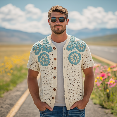 Lucas | Men'S Summer Fashion Casual Hollow Crochet Flower Knitted Short Sleeve Shirt