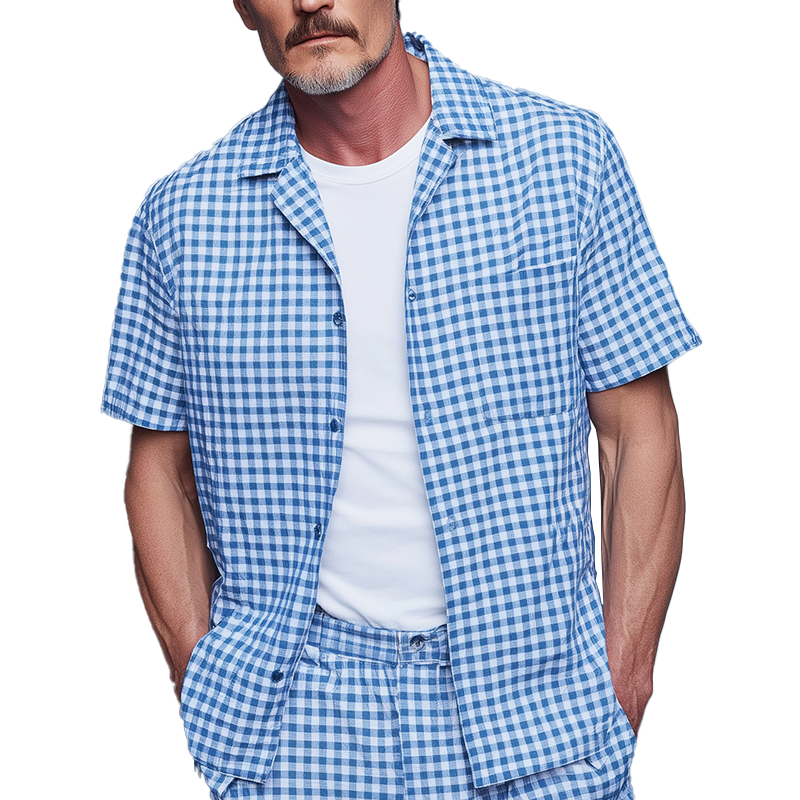 Antoine | Men'S Summer Fashion Plaid Cotton And Linen Short Sleeve Shirt