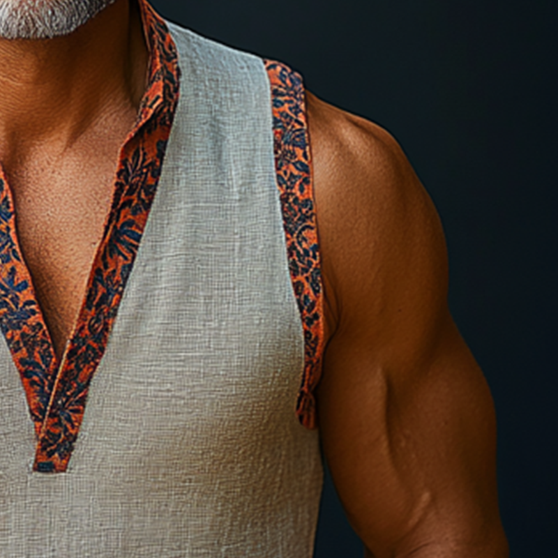 Peter | Men'S Summer Fashion Embroidered Linen Sleeveless Shirt