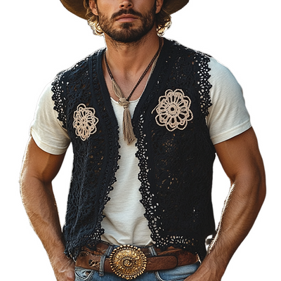 Mike | Men'S Western Style Colorblock Crochet Buttonless Vest