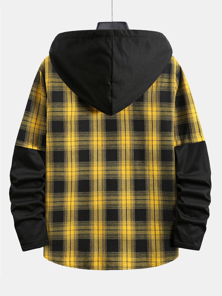 Armani® | Plaid Button Front Hooded Shirt