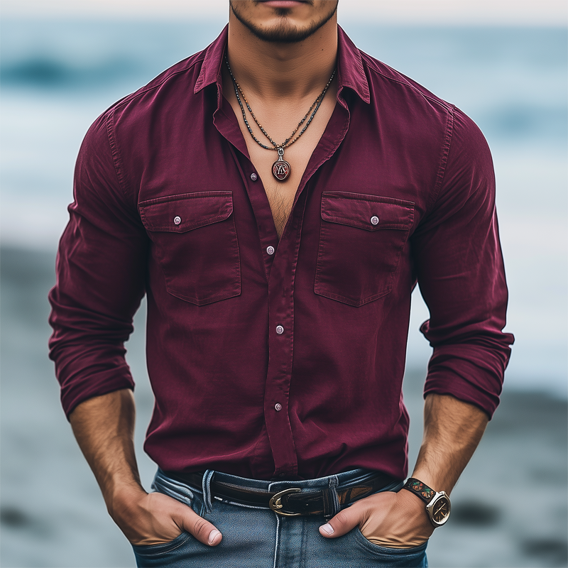 Mauricio | Men'S Basic Solid Color Cotton Long Sleeve Shirt