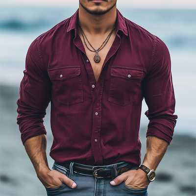 Mauricio | Men'S Basic Solid Color Cotton Long Sleeve Shirt