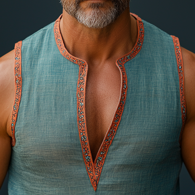 Isaiah | Men'S Summer Fashion Printed Contrast Color Linen Sleeveless Shirt