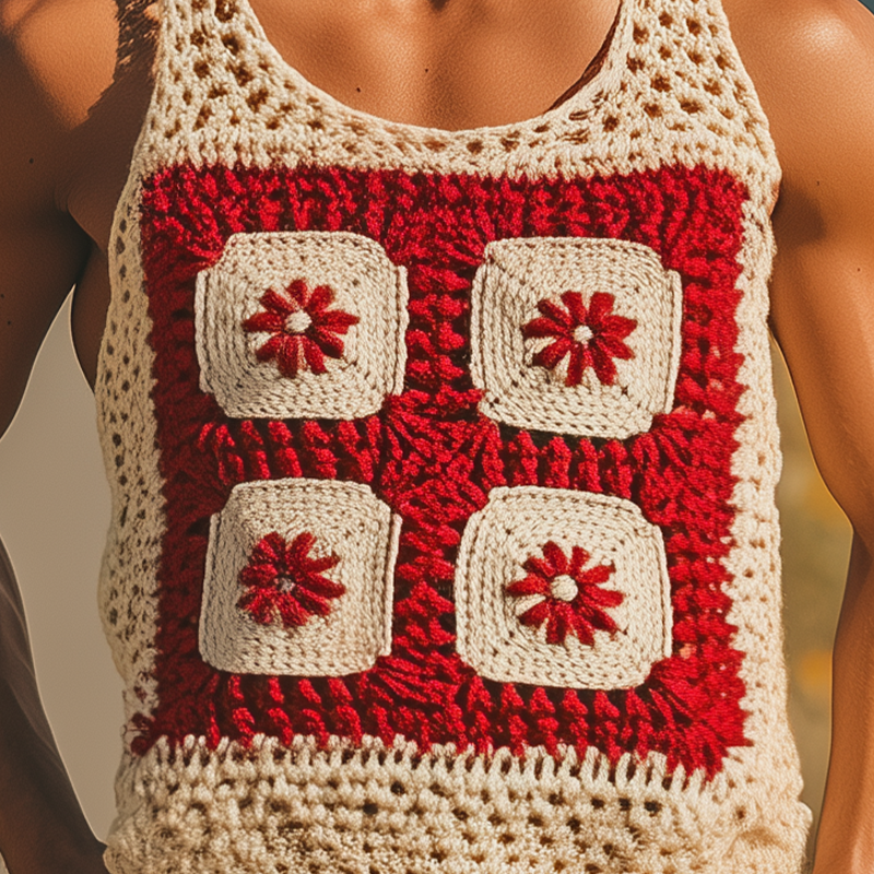 Leroy | Men'S Summer Fashion Casual Hollow Crochet Flower Knitted Tank Top