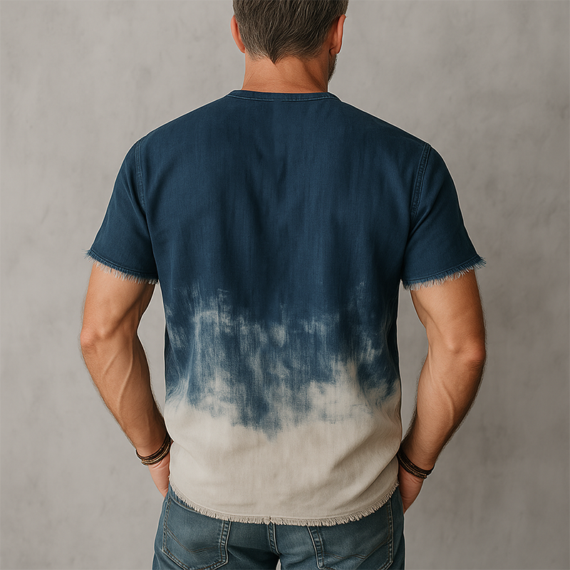 Cordell | Men'S Summer Fashion Gradient Printed Polyester Blended Short Sleeve Henley Shirt