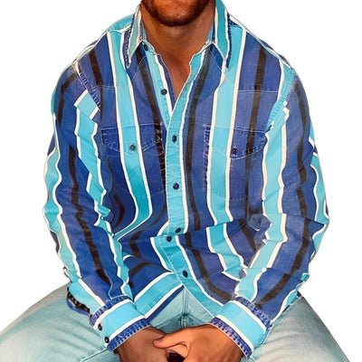 Beryl® | Men's Retro Color Block Stripe Printed Loose Long Sleeve Shirt 74916689M